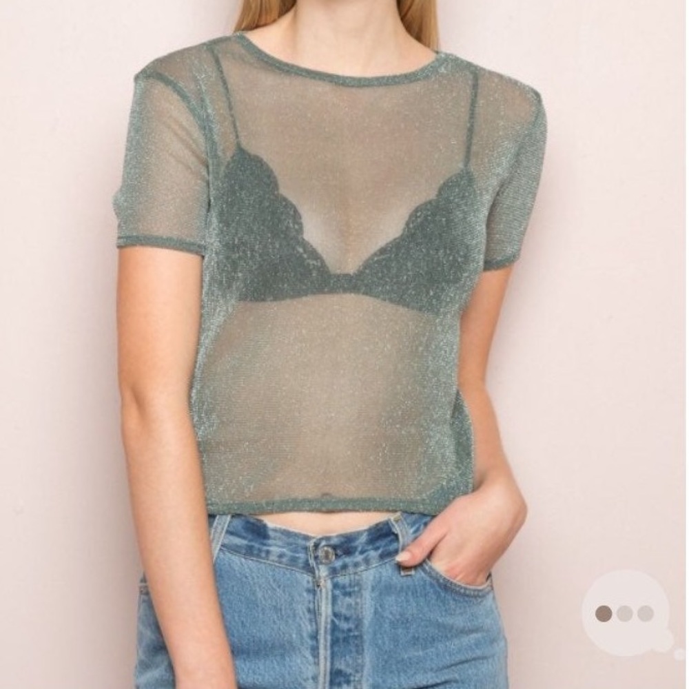Brandy Melville Green Glitter Porter Top